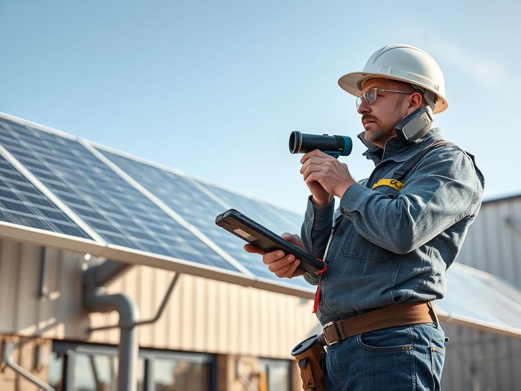A solar technician performing a thorough inspection of a solar